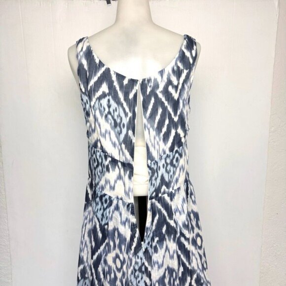 Peruvian Connection Ikat Fit and FlareDress Size 10 Blue White Sleeveless - Picture 5 of 11